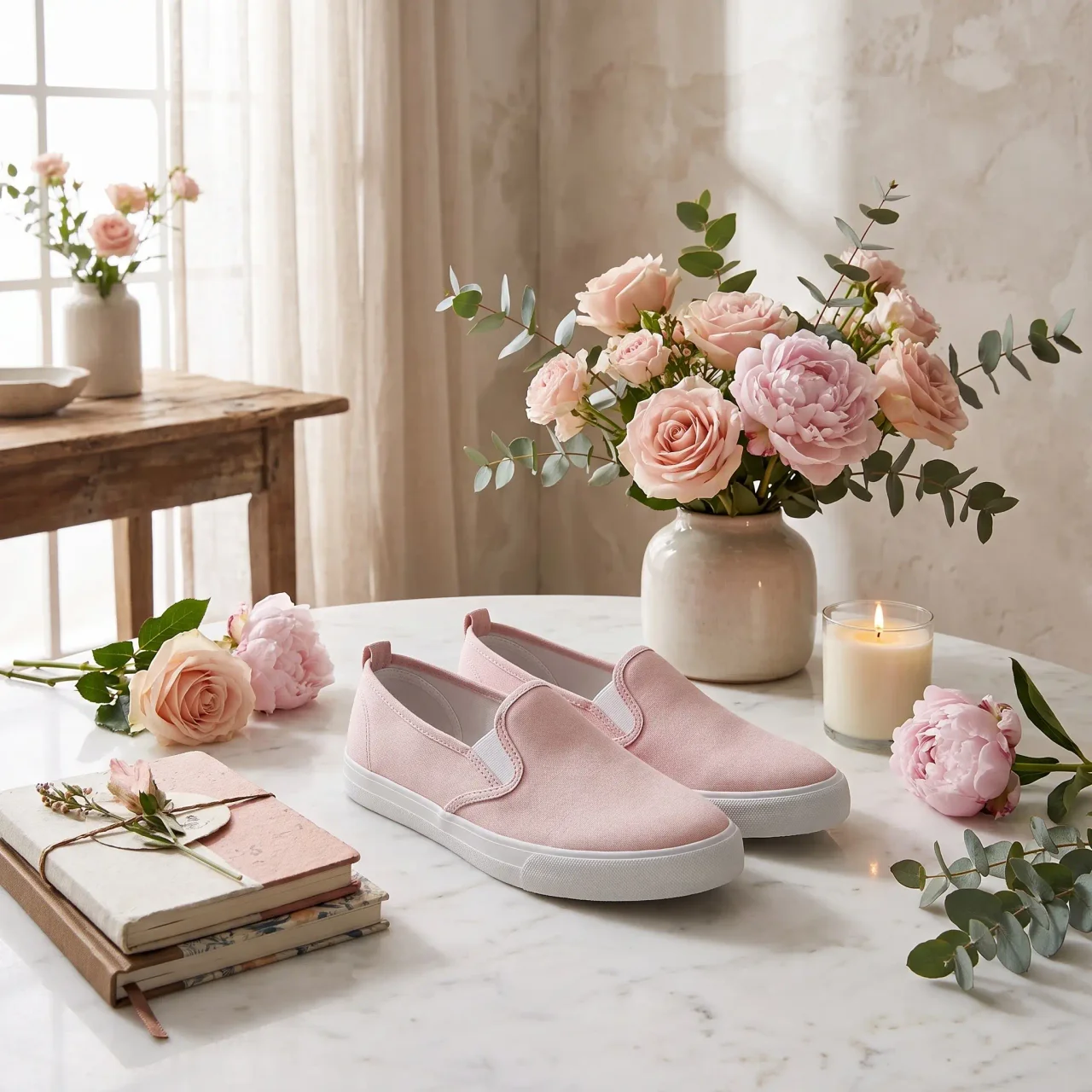 اسنیکر زنانه H&M صورتی با رویه پارچه‌ای